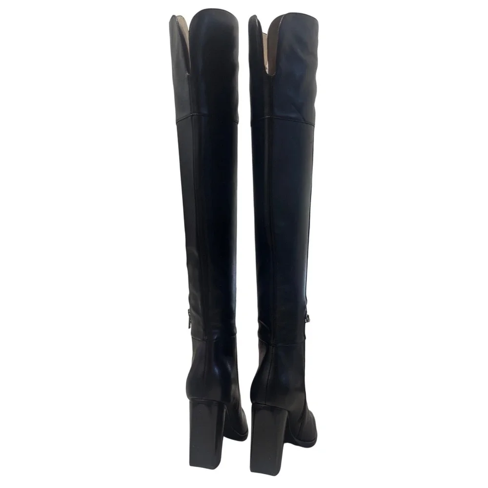 Marc Fisher Lasli Over-the-Knee Boots Womens 9 Black Leather Block Heel NWOT